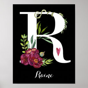 R Aquarell Floral Monogram Custom Kinderzimmer Pos Poster