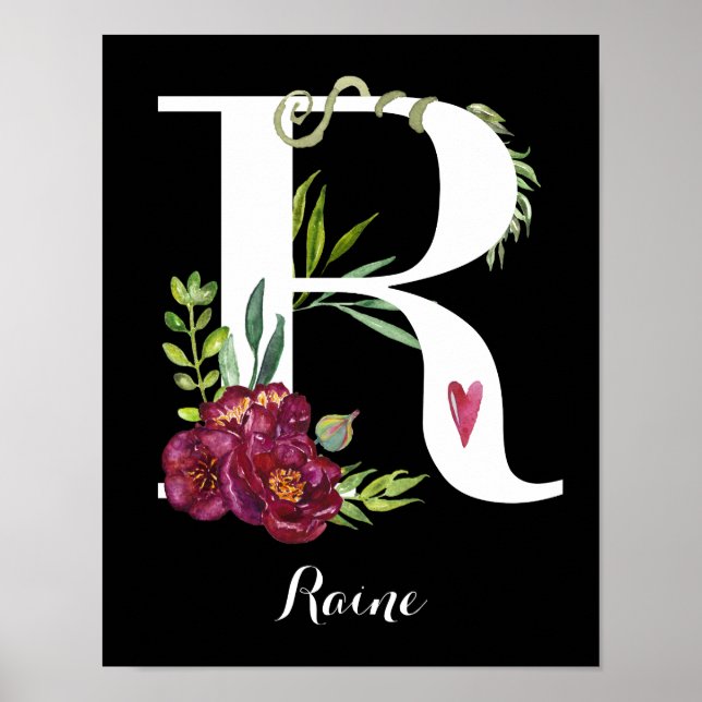 R Aquarell Floral Monogram Custom Kinderzimmer Pos Poster (Vorne)