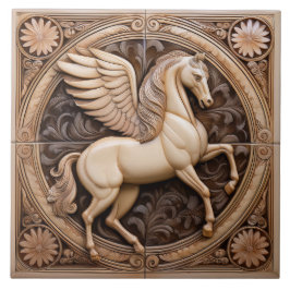 R Beige faux relief Art Nouveau Winged Horse Fliese