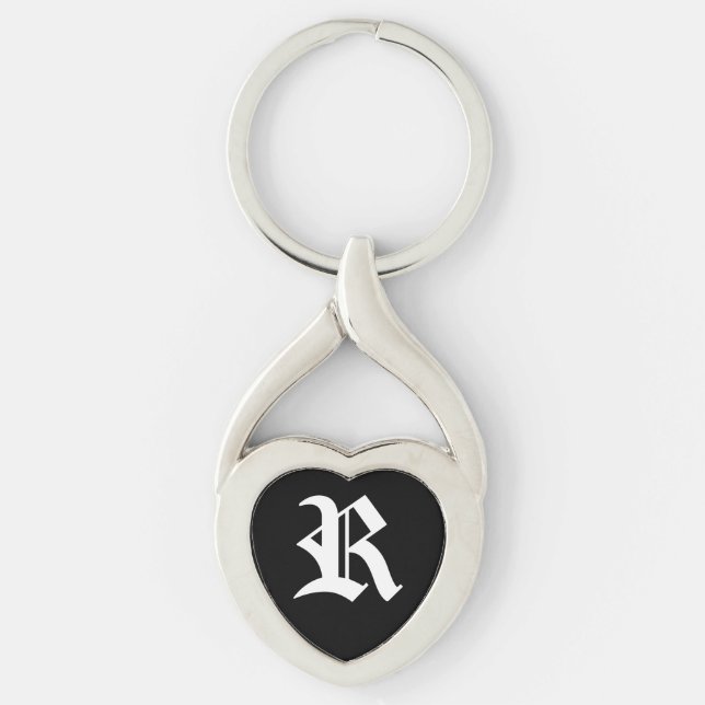 "R" Black Heart Keychain Schlüsselanhänger (Vorderseite)