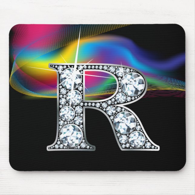 "R" Diamantblende mit Rainbow Swirl Mousepad (Vorne)