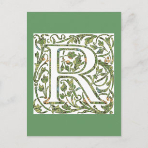 R Floral Monogramm Postkarte