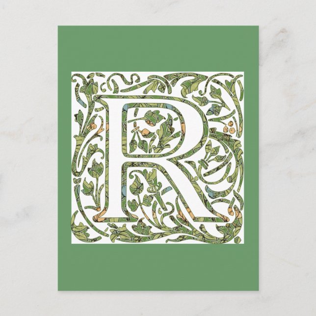 R Floral Monogramm Postkarte (Vorderseite)