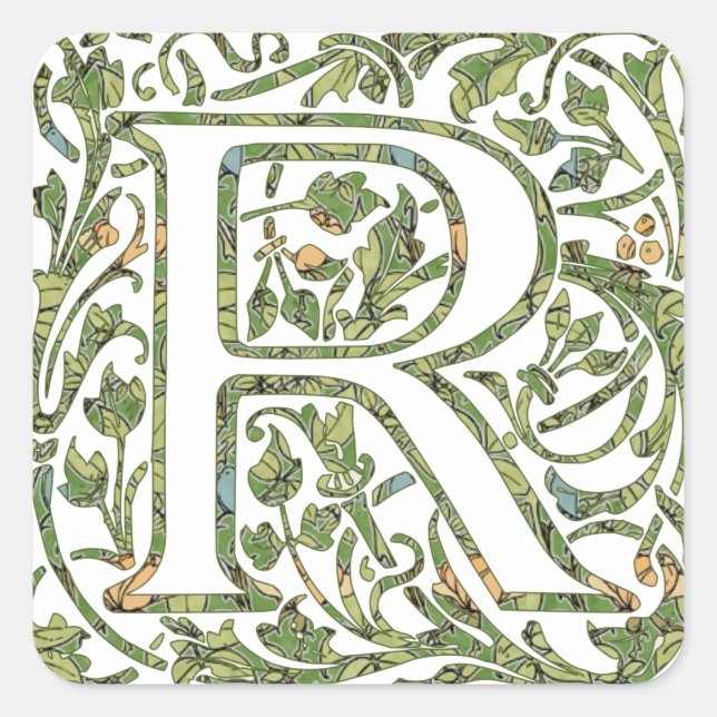 R Floral Monogramm Quadratischer Aufkleber (Vorderseite)