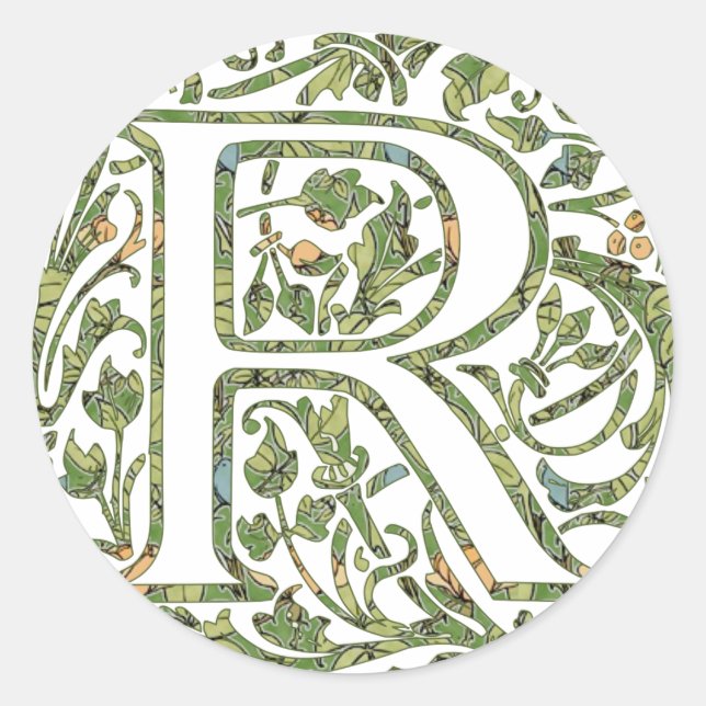 R Floral Monogramm Runder Aufkleber (Vorderseite)
