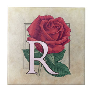 R für Rose Blume Floral Monogramm Fliese