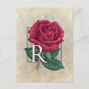R für Rose Blume Monogramm Postkarte
