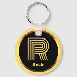 R Gold Mit Monogramm Buchstabe Personalisiert Schlüsselanhänger