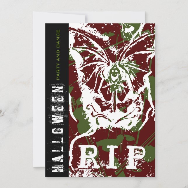 R.I.P Beängstigender Tod mit Flügeln mit Halloween Einladung (Vorderseite)