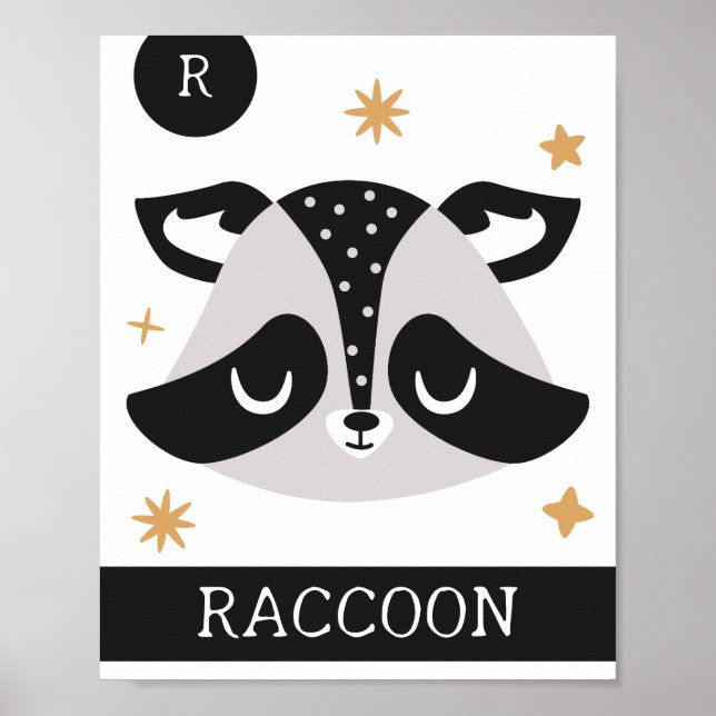 R ist für Raccoon, Kinderzimmer, Schlafzimmer, Kin Poster (Vorne)