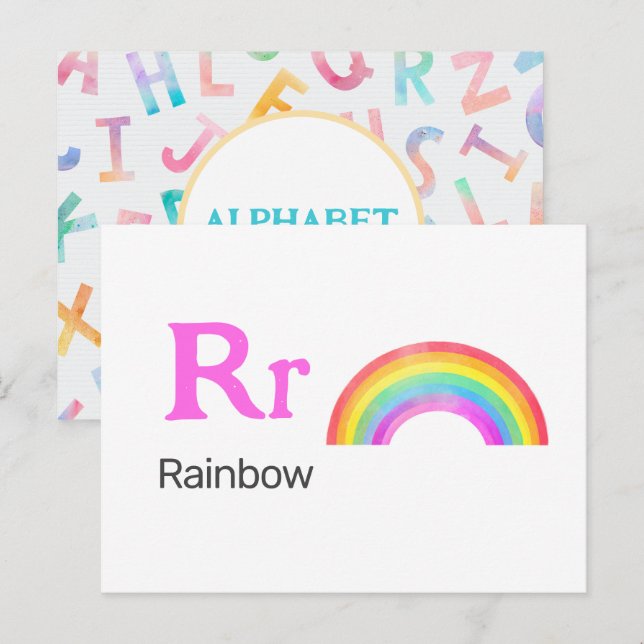 R ist für Rainbow - Alphabet Flash Card Postkarte (Vorne/Hinten)