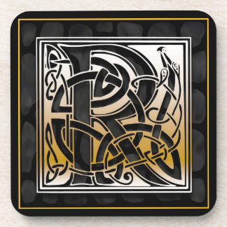 ` R' keltische schwarze Steinmonogramm-Untersetzer Untersetzer