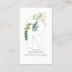 R Letter Monogram Gold Greenery Blätter Elegant Visitenkarte