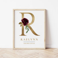 R Letter Monogram Name Marsala Floral Kinderzimmer