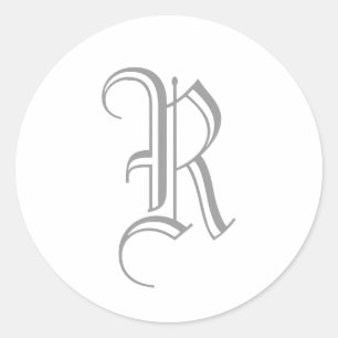 R Letter Monogram Sticker Grau Altes Englisch