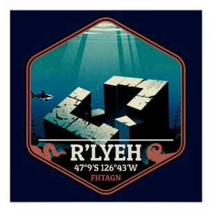 R’lyeh versunkene Stadt Vintage-Reiseabzeichen Poster