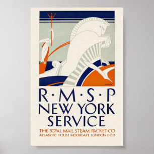 R.M.S.P. New York Service Vintage Plakat 1921