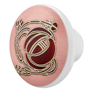 R Macintosh Rose auf Rosa. Türknopf Keramikknauf