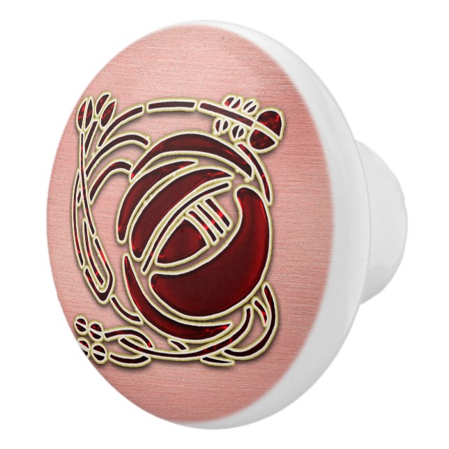 R Macintosh Rose auf Rosa. Türknopf Keramikknauf (Rechts)