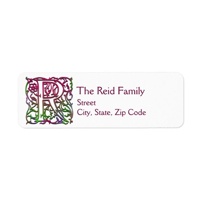 R Monogram "Besque Garden" Design Address Labels (Vorne)