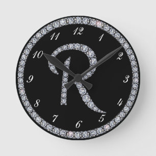 R Monogram bling ring clock Runde Wanduhr