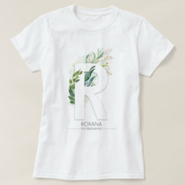 R Monogram Gold Greenery Blätter Elegant T-Shirt