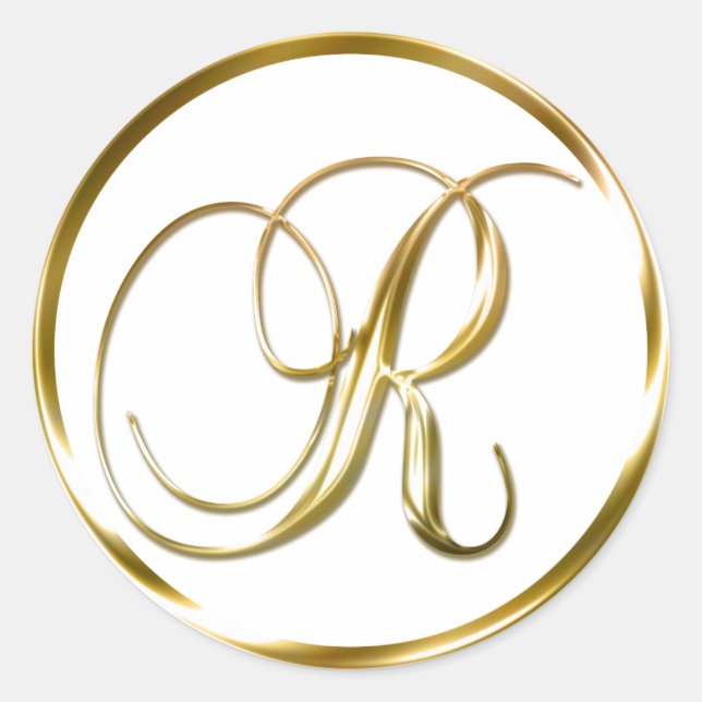 R Monogram Imitate Gold Umschlag oder Günstige Sie Runder Aufkleber (Vorderseite)