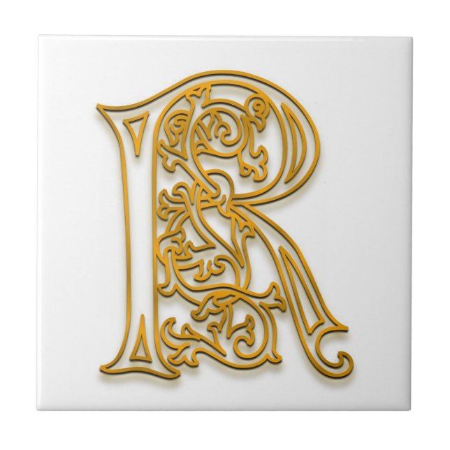 R Monogram "Irish Gold" Keramik Tile Fliese (Vorderseite)