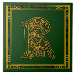 R Monogram "Irish Gold on Green" Keramik Tile Fliese