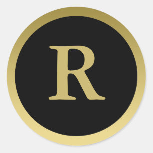 R: Monogram R Elegant Gold und Black Stickers