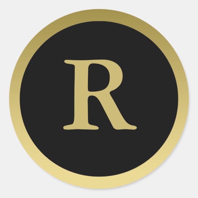 R: Monogram R Elegant Gold und Black Stickers (Vorderseite)