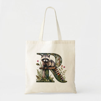 R Monogram Raccoon Tote Bag | Waldlandkunst Tragetasche