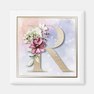 R Monogramm Burgunder Blumenmagnet Magnet