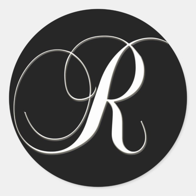 R Monogramm - elegantes Schwarzweiß Runder Aufkleber (Vorderseite)