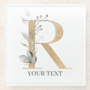 R Monogramm Floral Personalisiert Glasuntersetzer
