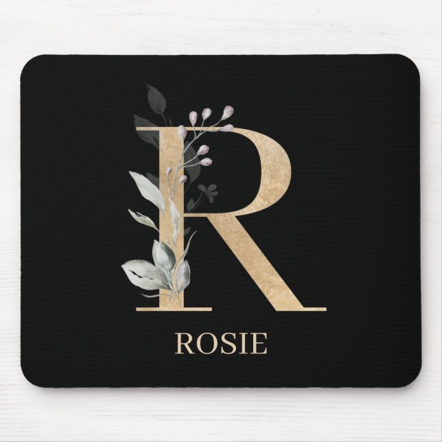 R Monogramm Floral Personalisiert Mousepad (Vorne)