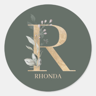 R Monogramm Floral Personalisiert Runder Aufkleber