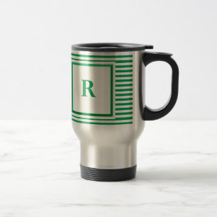 R-Monogramm in grün und beige Streifen Reisebecher