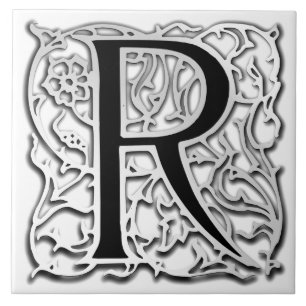R Monogramm Keramik "Silver Besque" Fliese
