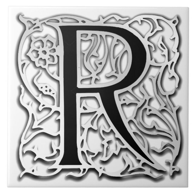 R Monogramm Keramik "Silver Besque" Fliese (Vorderseite)