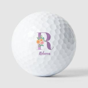 R Monogramm Lila Blumenfarbe Personalisiert Golfball