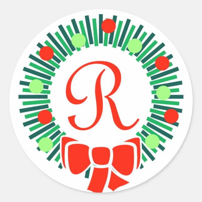 R Monogramm (Retro-Weihnachtsdraht) Runder Aufkleber (Vorderseite)