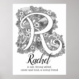 R monogramm tangle art Rachel name bedeutet Poster