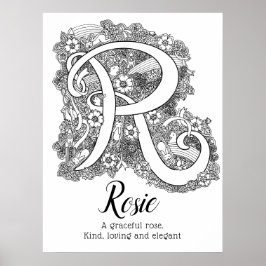 R monogramm tangle art Rosie name bedeutet Poster