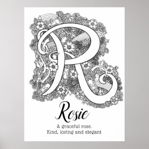 R monogramm tangle art Rosie name bedeutet Poster