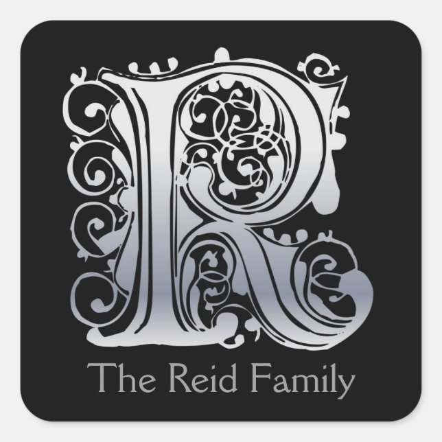 R Monogramm-Umschlag Aufkleber für die "Silberspit (Vorderseite)