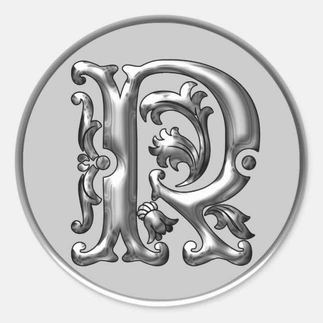 R Rundkleber in Silber Runder Aufkleber (Vorderseite)
