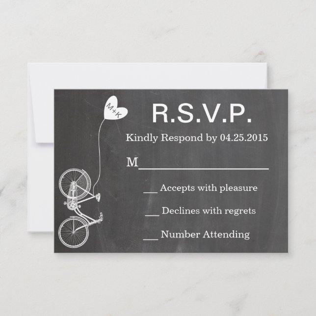 R.S.V.P. Chalkboard Wedding Invite Bike and Heart Einladung (Vorderseite)