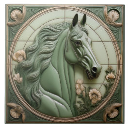 R Sage green faux relief Art Nouveau Horse Head Fliese