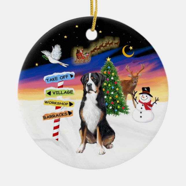R - Weihnachtsschilder - Großer Schweizer Hund Keramikornament (Vorne)